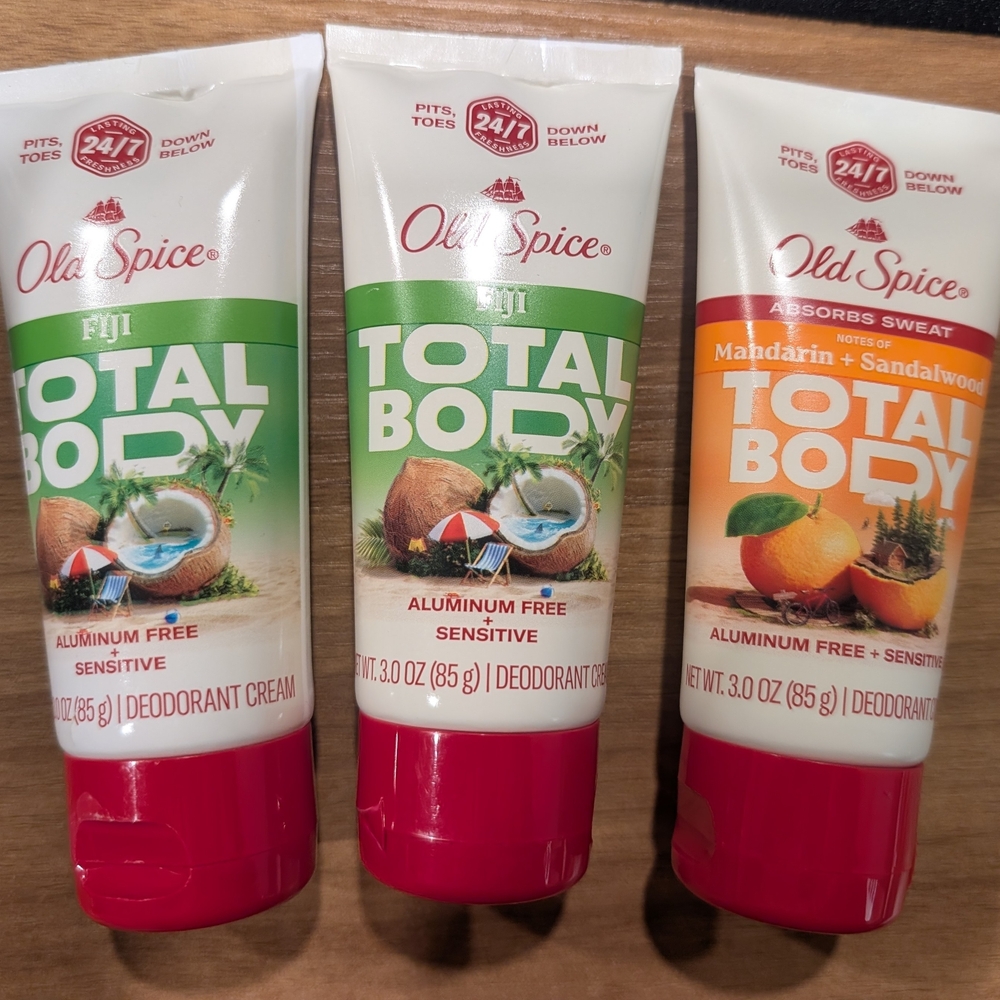 (3) Old Spice Total Body Cream Deodorant 3oz  Each (Fiji, Mandarin)